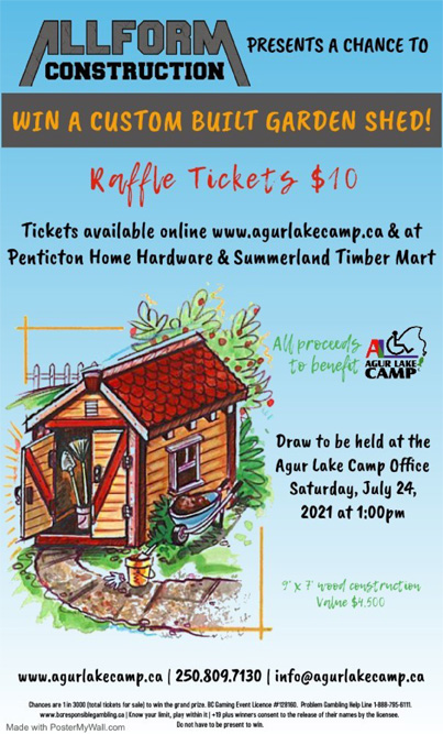 Win a custom built garden shed, Agur Lake Camp, Penticton Home Hardware.